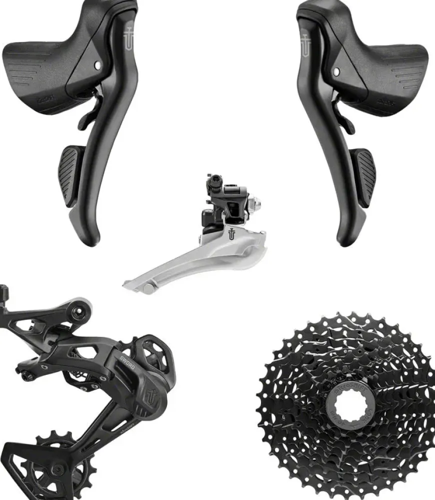 microSHIFT Sword BLK 2x9-Speed Groupset - Includes Brake/Shifters Front Derailler Braze-On Rear Derailleur Long Cage 11-38t Cassette