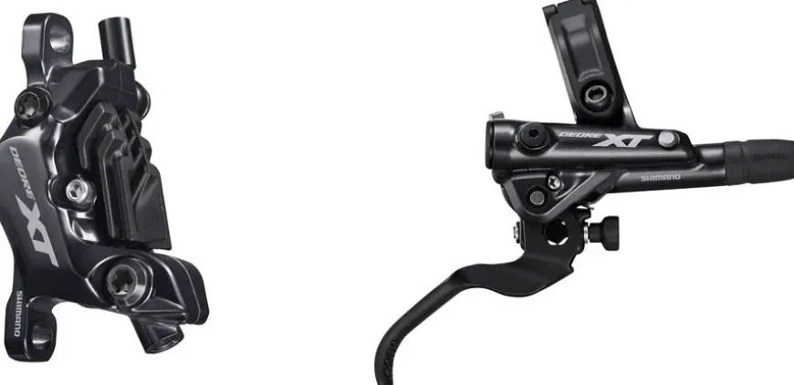 Shimano Deore XT BL-M8100/BR-M8120 Disc Brake Lever - Rear Hydraulic Post Mount 4-Piston Finned Pads I-SPEC EV Clamp Band BLK