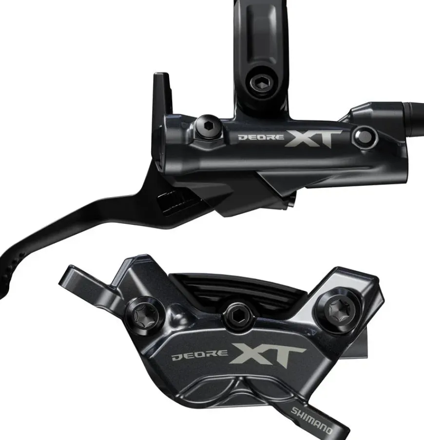 Shimano Deore XT BR-M8220 Disc Brake BL-M8200 Lever - Right/Rear Post Mount 4-Piston Caliper SM-BH90-SBM Hose Fin Metal Pads BLK
