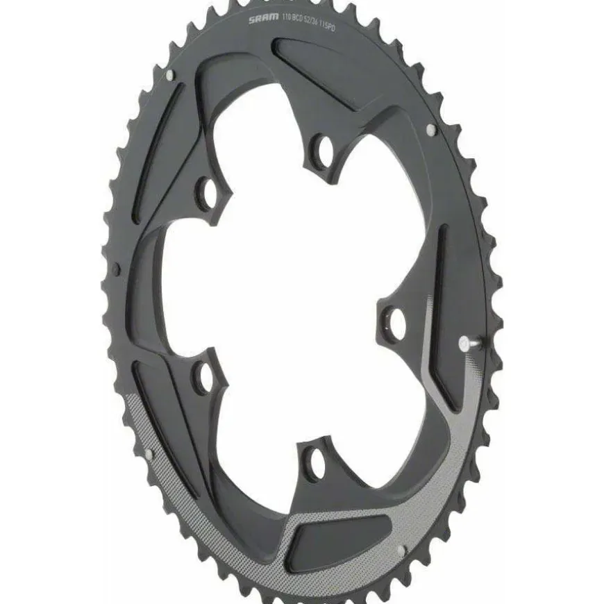 SRAM 52 Tooth 11-Speed 110mm BCD Yaw Chainring Black with Silver Trim, Use with 36 or 38T