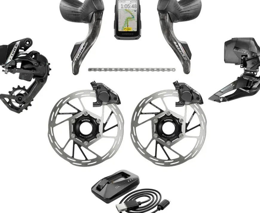 SRAM Force eTap AXS Road Groupset - 2x12-Speed HRD Shift/Brake Levers FM Calipers Rotors Chain F/R Derailleurs Hammerhead Karoo E1