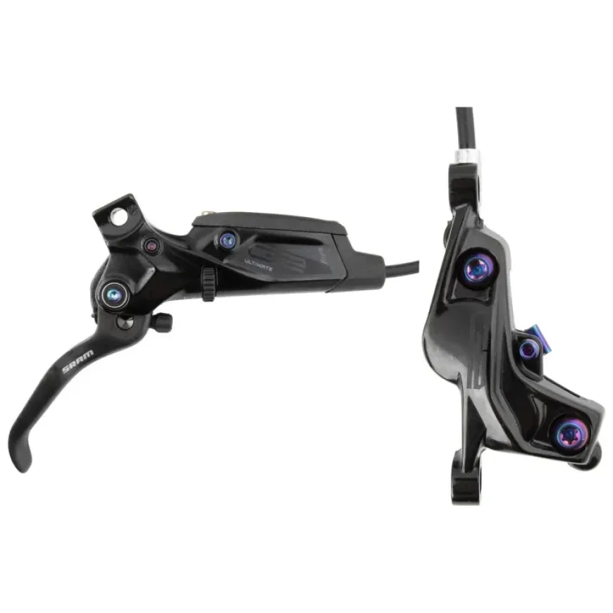 SRAM G2 Ultimate Disc Brake Lever - Rear Post Mount Carbon Lever Titanium Hardware Gloss BLK Rainbow Hardware A2