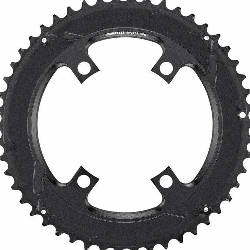 SRAM Road 110mm Asymmetrical Chainring Teeth: 50 Speed: 11 BCD: 110 Bolts: 4 Outer Aluminum Black