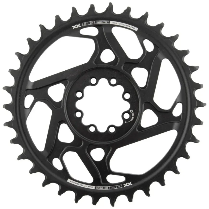 SRAM XX SL Eagle T-Type Direct Mount Chainring - 34t 12-Speed 8-Bolt Direct Mount 3mm Offset Aluminum BLK/Silver D1