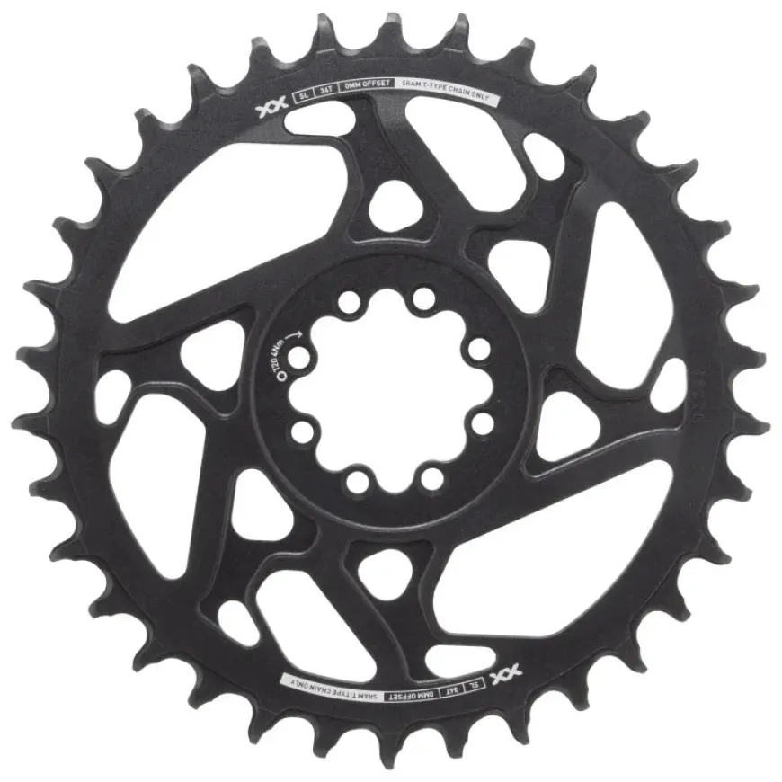 SRAM XX SL Eagle T-Type Direct Mount Chainring - 34t 12-Speed 8-Bolt Direct Mount 0mm Offset Aluminum BLK/Silver D1