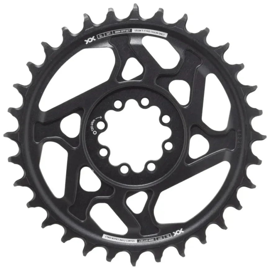 SRAM XX SL Eagle T-Type Direct Mount Chainring - 32t 12-Speed 8-Bolt Direct Mount 3mm Offset Aluminum BLK/Silver D1