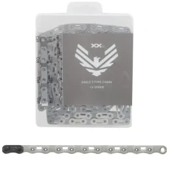 SRAM XX SL Eagle T-Type Flattop Chain - 12-Speed 126 Links Hollow Pin Includes PowerLock Connector PVD Coated Silver
