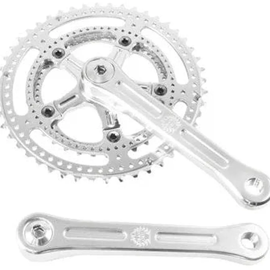 Velo Orange Grand Cru Drillium Cranks - 170mm, 8/9/10 Speed, 48/34t, Square Taper JIS Spindle Interface, Polished Aluminum