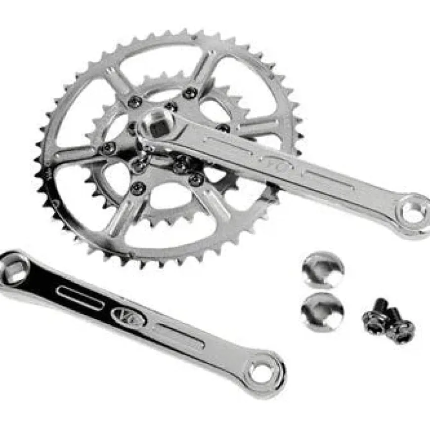 Velo Orange New Rando Bicycle Crankset - 165mm, 8/9/10-Speed, 46/30t, 50.4 BCD, Square Taper JIS Spindle Interface, Polished Stainless