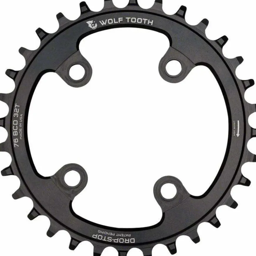 Wolf Tooth 76 BCD Chainring, 4-Bolt, Drop-Stop, Compatible with SRAM 76 BCD and Specialized Stout