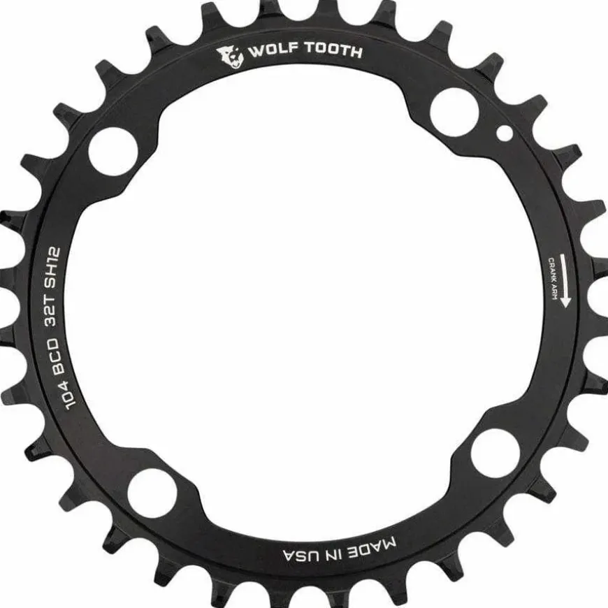 Wolf Tooth 104 BCD Chainring, 4-Bolt, Requires Shimano 12-Speed Hyperglide+ Chain, Black