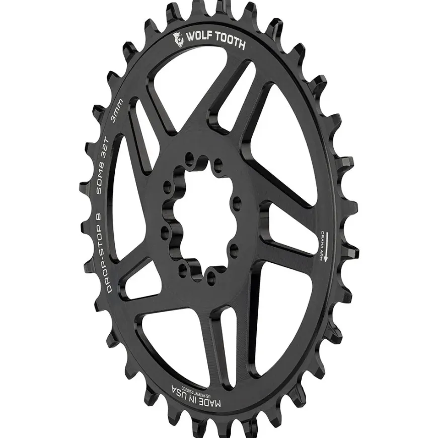Wolf Tooth Elliptical Direct Mount Chainring - 32t SRAM Direct Mount Drop-Stop B For SRAM 3-Bolt Boost Cranksets 3mm Offset BLK