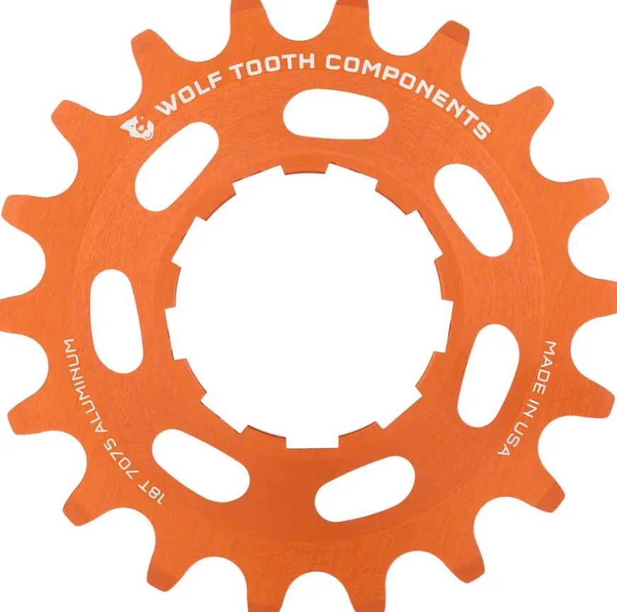 Wolf Tooth Single Speed Aluminum Cog - 18t Compatible 3/32" Chains Orange