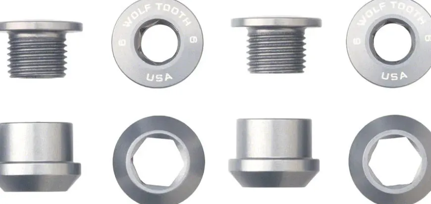 Wolf Tooth 1x Chainring Bolt Set - 6mm Dual Hex Fittings Set/4 Raw Silver